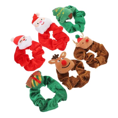 BAZEITFLOW 6 Stück Teiliges Weihnachts Haargummi Weiche Elastische Haarbänder mit Santa Claus und Rentier Designs Bunte Haarschmuck Ringe für Mädchen und Frauen Schonend für Haare Festlicher von BAZEITFLOW