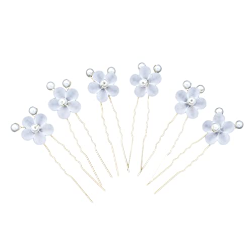 BAZEITFLOW 6stücke U-form Perlen Haarnadeln Weiß Haarstift Hochzeit Zubehör Für Damen Mädchen Blumen Schmuck Haarstäbchen Haaraccessoires von BAZEITFLOW