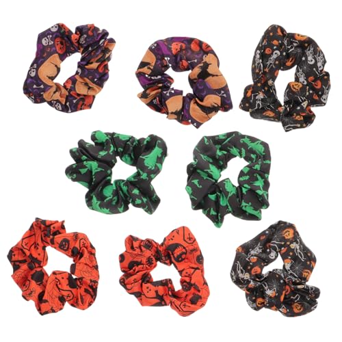 BAZEITFLOW 8 Stück Teiliges Halloween Haarring Elastische Haarringe für Zöpfe und Pferdeschwanz Bunte Haarschmuck Accessoires für Damen und Mädchen Modisch und Dekorativ für Halloween Kostüme von BAZEITFLOW