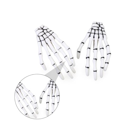 BAZEITFLOW 8 Stück Teiliges Halloween Haarspangen Skelett Hand Design Weiß mit Mustern Haarklammern für Damen und Herren Vielseitiger Gothic Haarschmuck für Cosplay Karneval Partys und Horror von BAZEITFLOW