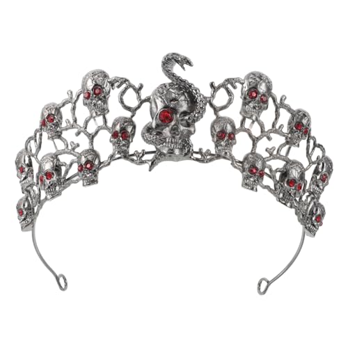 BAZEITFLOW Alloy Tiara Halloween Skull Crown mit Funkelnden Strasssteinen Goth Kopfstück für Mädchen Leichter Vintage Stirnband für Halloween Party und Festliche Kostüme von BAZEITFLOW
