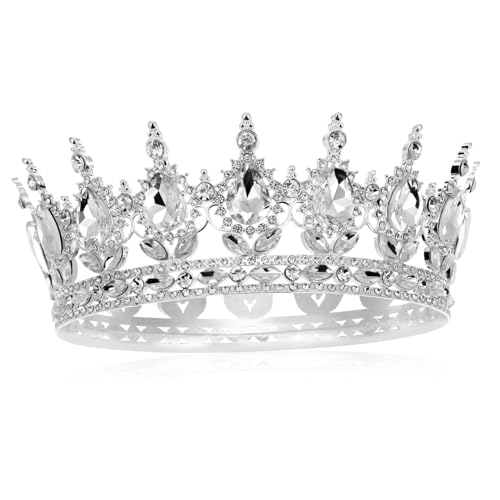 BAZEITFLOW Barocke Damen Krone aus Legierung mit Funkelnden Strasssteinen Silberfarbene Dekorative Tiara für Hochzeit Braut und Festliche Anlässe Langlebiger Haarschmuck für Besondere von BAZEITFLOW