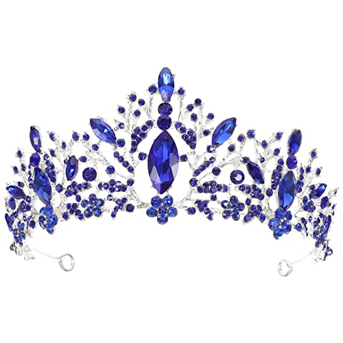 BAZEITFLOW Barockkrone Mit Strasssteinen Haarschmuck Für Braut Legierung Stirnband Für Hochzeit Blau Tiara Für Frauen Haarnadel Für Party von BAZEITFLOW