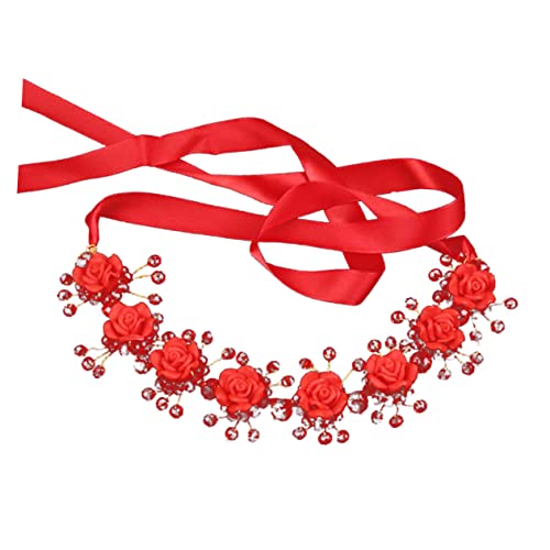 BAZEITFLOW Blumenkranz Braut Haarschmuck aus Polymer Clay Rotes Headband mit Künstlichen Blumen Leichter Damen Haarkranz für Hochzeit Party Festival und Festliche Anlässe von BAZEITFLOW