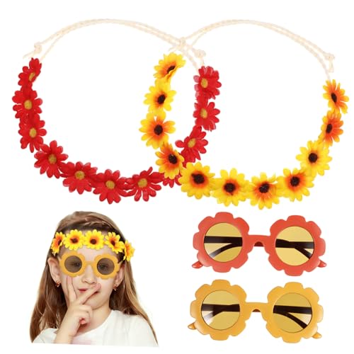 BAZEITFLOW Blumenkranz Stirnband Sonnenblumen mit Sonnenbrille Leichtes Langlebiges Haarschmuck Hochzeit Party Festival Modischer Boho look für Damen von BAZEITFLOW