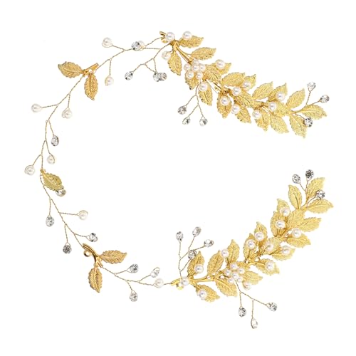 BAZEITFLOW Braut Haarband mit Perlen und Handgefertigtes Goldfarbenes Stirnband für Hochzeit Party und Besondere Anlässe Leichtes und Komfortables Haarschmuck für Damen und Mädchen von BAZEITFLOW