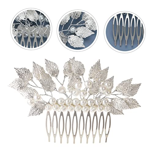 BAZEITFLOW Braut Haarreif Vintage Haarkamm Barock Perlen Haarschmuck Hochzeit Elegant Damen Zubehör Silberfarben Modisches Design mit Blättern für Braut Brautjungfer Blumenmädchen und von BAZEITFLOW