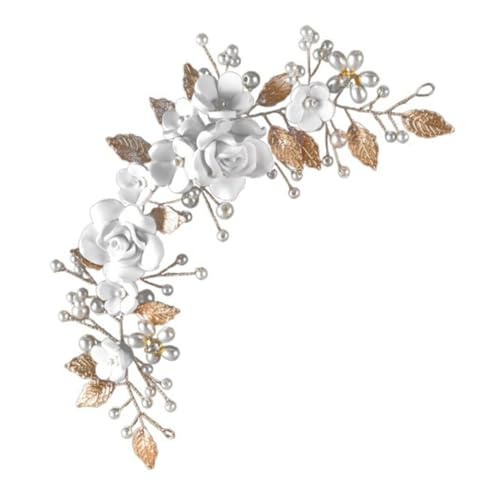 BAZEITFLOW Braut Haarschmuck Perlen Haarranke mit Blumen und Blättern Handgefertigtes Kopfschmuck für Hochzeit und Party Modisches Accessoire für Frauen von BAZEITFLOW