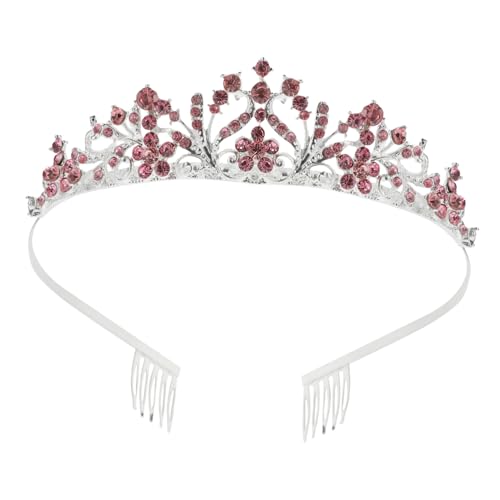 BAZEITFLOW Brautkrone mit Funkelnden Strasssteinen Modisches Haarschmuck Accessoire für Hochzeiten und Festliche Anlässe Silber Pinke Tiara für Frauen Eleganter Kopfschmuck für Braut und von BAZEITFLOW
