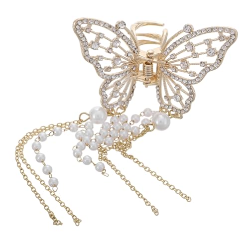 BAZEITFLOW Butterfly Haarklammer mit Perlen Tassel Metall Haarspange für Dickes Langes Haar Rutschfestes Styling Zubehör für Damen für Hochsteckfrisuren von BAZEITFLOW