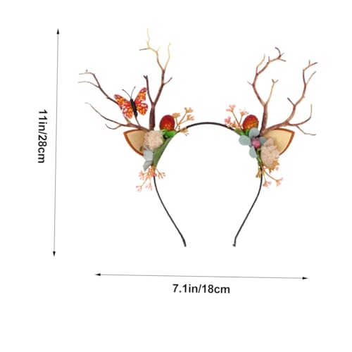 BAZEITFLOW Cosplay Hirschgeweih Haarreif mit Schmetterling und Beeren Festliches Stirnband für Erwachsene Geeignet für Weihnachten Halloween Party und Aufführungen Zufällige von BAZEITFLOW