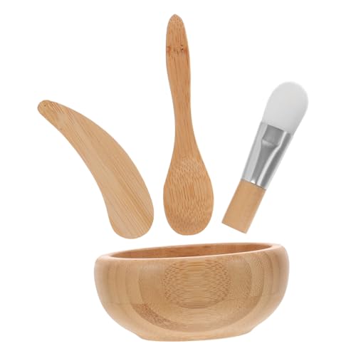 BAZEITFLOW DIY Gesichtsmasken Set Holzschale mit Pinsel Spatel und Rührstab Leichtes Hautpflege tool Set für Frauen Tragbar Glatte Oberfläche zum Mischen und Auftragen von Gesichtsmasken von BAZEITFLOW