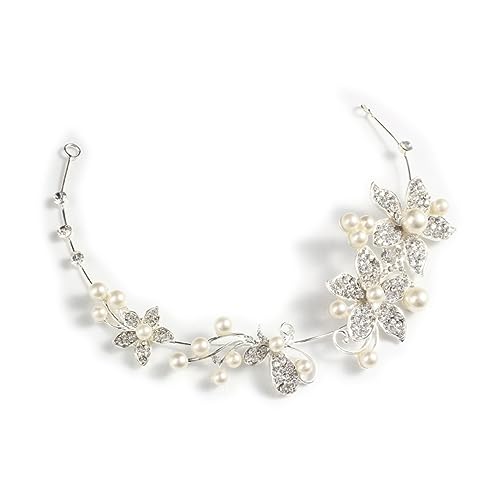 BAZEITFLOW Damen Haarband Tiara mit Strass Blumen und Perlen Hochzeit Braut Stirnband für Besondere Anlässe Verstellbar Eleganter Kopfschmuck von BAZEITFLOW