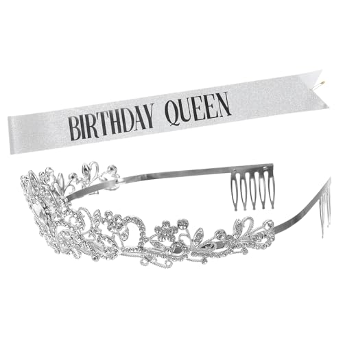 BAZEITFLOW Dekorative Krone mit Schärpe Teiliges Set für Geburtstagsfeiern Verstellbare Tiara mit Strasssteinen Partyzubehör für Erwachsene von BAZEITFLOW