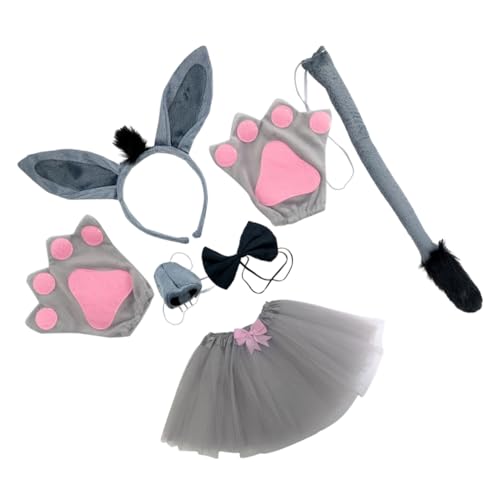 BAZEITFLOW Donkey Kostüm Set mit Haarreif und Teiliges Tierkostüm Requisiten Set für Cosplay Bühnenauftritte Geburtstag und Themenpartys Esel Ohren Haarreifen Zubehör von BAZEITFLOW