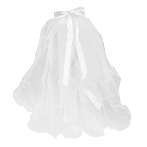 BAZEITFLOW Doppelter Perlen Bowknot Hochzeits Schleier Weiß Haarschmuck für Mädchen Festlicher Perlenschleier für Besondere Anlässe und Fotoshootings von BAZEITFLOW