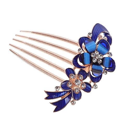 BAZEITFLOW Eleganter Braut Haarkamm mit Blauen Strasssteinen Funkelnde Blumen Kopfbedeckung für Hochzeit Hochwertiger Haarschmuck für Bräute Einfach zu Befestigen Stilvoller Brautschmuck für von BAZEITFLOW