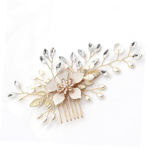 BAZEITFLOW Eleganter Braut Haarkamm mit Ovalen Strasssteinen und Perlen Goldfarbener Blüten Alloy Kopfschmuck Stilvolle Hochzeitshaarschmuck Damen Festliche Haarklammer für Besondere Anlässe von BAZEITFLOW