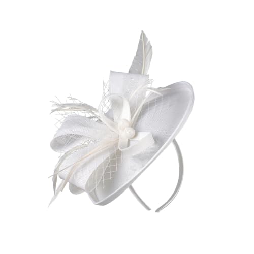 BAZEITFLOW Eleganter Haarschmuck Damen Weißes Haarband mit Schleier Federblumen Festlicher Haarreifen für Abendkleid Hochzeit Foto Requisite von BAZEITFLOW