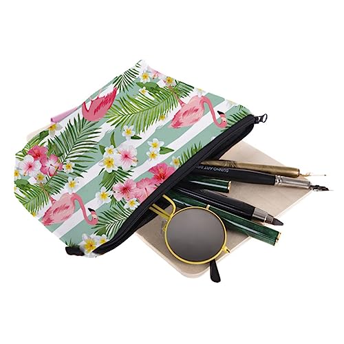 BAZEITFLOW Flamingo und Blumen Kosmetiktasche Multifunktionale Reise Make Up Tasche Tragbarer Kulturbeutel für Damen Kompakter Schminkorganizer mit Praktischem Fächerdesign für Unterwegs von BAZEITFLOW