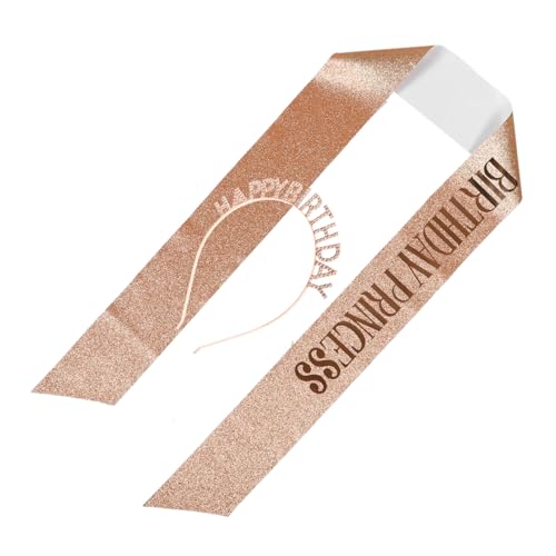 BAZEITFLOW Geburtstagsschärpe und Stirnband Prinzessin Krone mit Strass Verstellbar Langlebig aus Metall und Polyester Partyzubehör für Mädchen Kindergeburtstag Festdeko von BAZEITFLOW