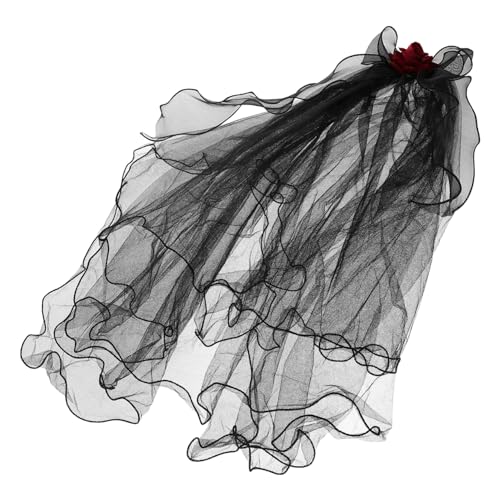 BAZEITFLOW Gothic Halloween Totentanz Kopfschmuck mit Roten Rosen Handgefertigtes Dead Bride Schleier Accessoire für Party Cosplay und Maskerade Dunkle Hexen und Elfenoptik von BAZEITFLOW