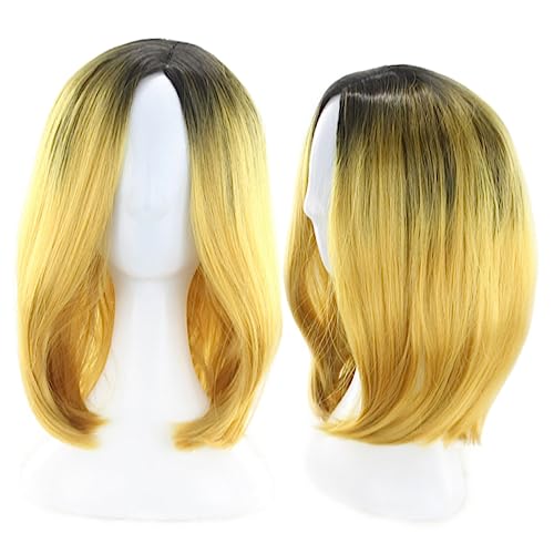 BAZEITFLOW Gradient Bob Perücke Damen Kurz Gerade Synthetische Hochtemperaturfaser Cosplay Gelb Farbverlauf Lace Front Perücke Komfortabel Atmungsaktiv Alltag Karneval Halloween BAZEITFLOW Gradient Bob Perücke Damen Kurz Gerade Synthetische Hochtemperaturfaser Cosplay Gelb Farbverlauf Lace Front Perücke Komfortabel Atmungsaktiv Alltag Karneval Halloween von BAZEITFLOW