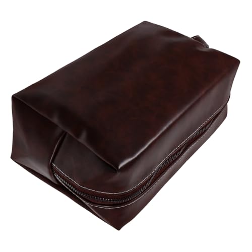 BAZEITFLOW Große Kapazität PU Leder Kulturtasche Herren Vintage Tragbare Reise Toilettentasche Kosmetiktasche Braun Robust Praktisch Stilvoll von BAZEITFLOW