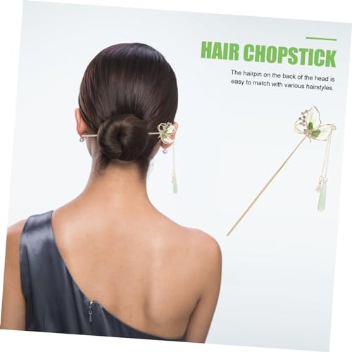 BAZEITFLOW Grüner Schmetterling Haarstab Chinesischer Stil Haarschmuck für Frauen Vintage Haarstäbchen Haarklammer für Hochsteckfrisuren Hanfu Haarschmuck von BAZEITFLOW