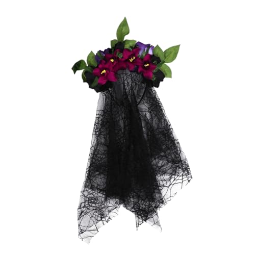 BAZEITFLOW Halloween Cosplay Haarband mit Langem Schleier Schwarzes Schädel Stirnband für Party Festival und Tag der Toten Kostüm Leichtes Bequemes Haarschmuck Zubehör von BAZEITFLOW