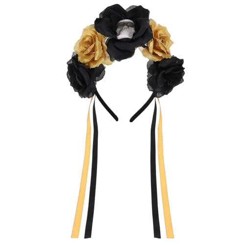 BAZEITFLOW Halloween Day Of The Dead Haarschmuck Totenkopf Blumen Haarreif Party Kopfschmuck für Damen Festliches Stirnband für Fasching und Karneval von BAZEITFLOW