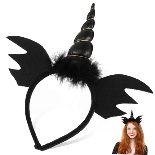 BAZEITFLOW Halloween Einhorn Haarreif Erwachsene Leichtes Party Accessoire Schwarzer Horn Haarreif für Kostüm und Karneval von BAZEITFLOW