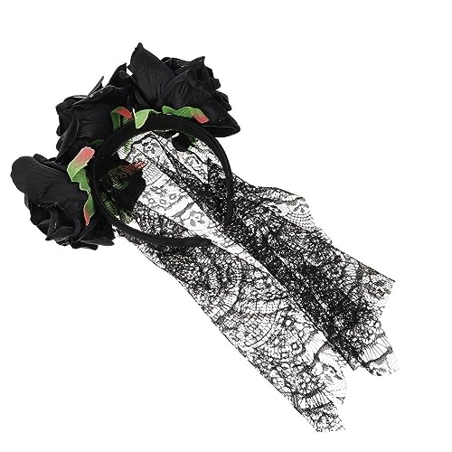 BAZEITFLOW Halloween Haarreif mit Großer Spitzenrose Leichter Haarschmuck Eleganter Blumenkopf für Kostümparty und Maskerade Schwarzer Blumenkranz für Damen von BAZEITFLOW