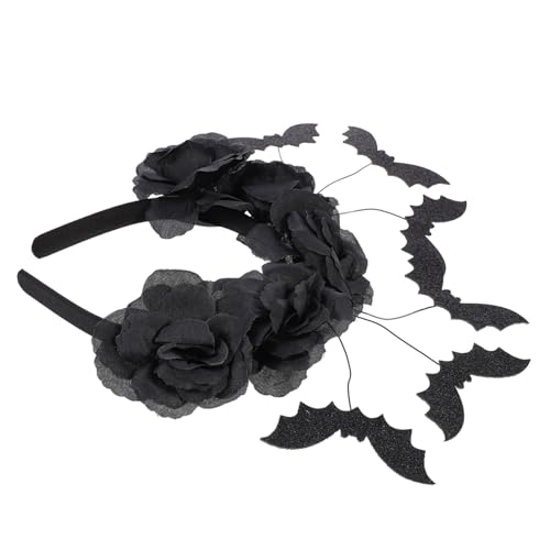 BAZEITFLOW Halloween Kopfschmuck Fledermaus Haarreif mit Fünf Schwarzen Rosen und Spinnen Design Leichter Bequemer Cosplay Party Haarreif für Damen und Mädchen für Kostüm und Karneval von BAZEITFLOW