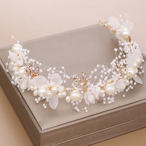 BAZEITFLOW Handgefertigtes Perlen blumen haarband Hautfreundlich und Langlebig Eleganter Haarschmuck für Frauen und Mädchen Geeignet für Braut und Festliche Anlässe von BAZEITFLOW