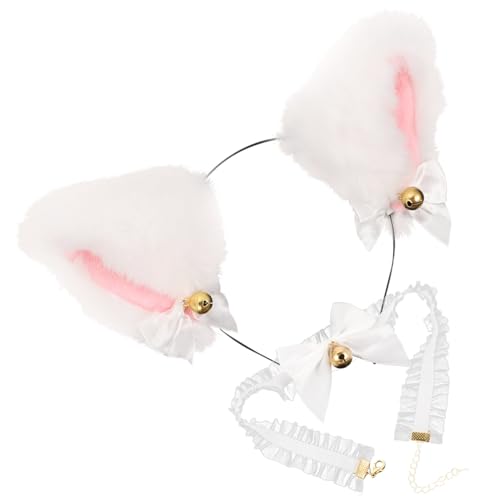 BAZEITFLOW Katze Cosplay Katzenohren Haarreif mit Spitzen Schleife und Glöckchen Leichtes Tierkostüm Zubehör für Fasching Halloween Karneval Süßes Stirnband Spitzen Halsband von BAZEITFLOW