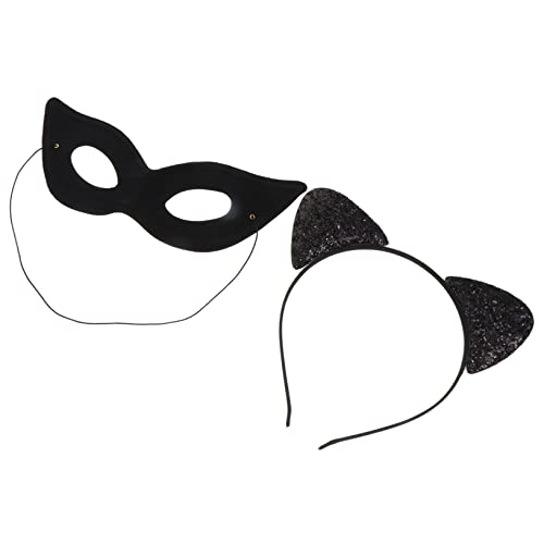 BAZEITFLOW Katze Ohr Haarreif und Augenmaske Auffälliges Kostümzubehör für Damen Dekoratives Party Haarband Einzigartiges Katzen Cosplay für Halloween und Fasching von BAZEITFLOW