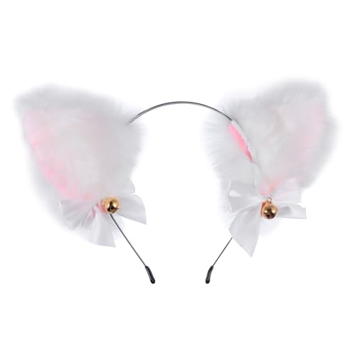 BAZEITFLOW Katzenohren Haarreif mit Glöckchen und Schleife Flauschiges Cosplay Zubehör für Mädchen für Halloween Karneval Geburtstagsfeiern und Fotoshootings von BAZEITFLOW
