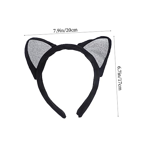 BAZEITFLOW Katzenohren Stirnband mit Schleife und Leichtes Weiches Tierkostüm Accessoire für Party Cosplay und Rollenspiel Flauschiges Haarband Katzenohren Schwarz mit Silbernem Glitzer von BAZEITFLOW