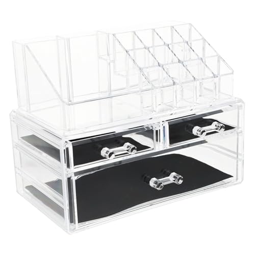 BAZEITFLOW Kosmetik Aufbewahrungsbox Desktop mit Schublade Acryl Transparent Klassifiziertes Aufbewahren von Make Up und Kleinteilen Platzsparend für Lippenstift Eyeliner Hautpflege von BAZEITFLOW