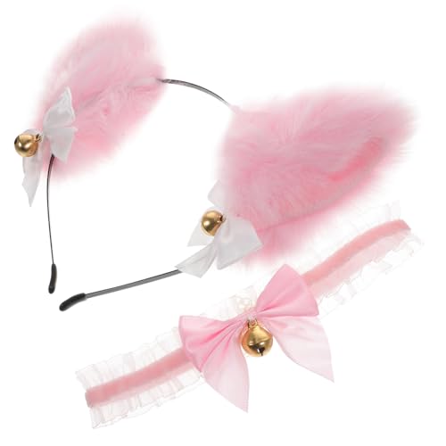 BAZEITFLOW Leichtes Langlebiges Katzenohren Haarreif mit Zartem Spitzen Design und Glöckchen Halsband Komfortabel für Erwachsene für Party Cosplay und Alltag von BAZEITFLOW