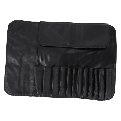 BAZEITFLOW Make Up Pinsel Organizer Tasche Fächer Tragbar Kosmetik Aufbewahrung Reise Make Up Pinselhalter Rollbar Schwarz Imitat Leder Kosmetiktasche für Damen und Mädchen von BAZEITFLOW