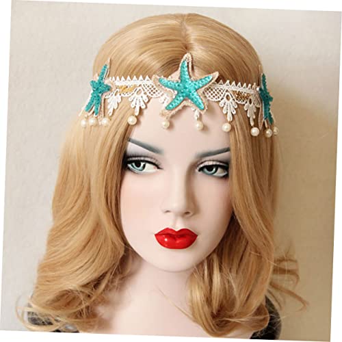 BAZEITFLOW Meerjungfrau Haarreif mit Spitzen Perlen Seestern Stirnband Eleganter Haarschmuck für Hochzeit Strand und Festliche Anlässe Hautfreundlich und Langlebig von BAZEITFLOW