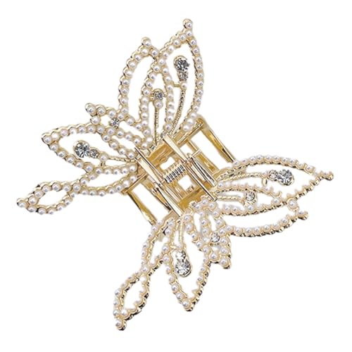 BAZEITFLOW Perlen Schmetterling Haarklammer mit Strass Mehrlagige Haarkralle für Damen Leichter Haarclip zum Einfachen Styling Sicherer Haarschäden Modisches Haar Accessoire für Alltag und von BAZEITFLOW