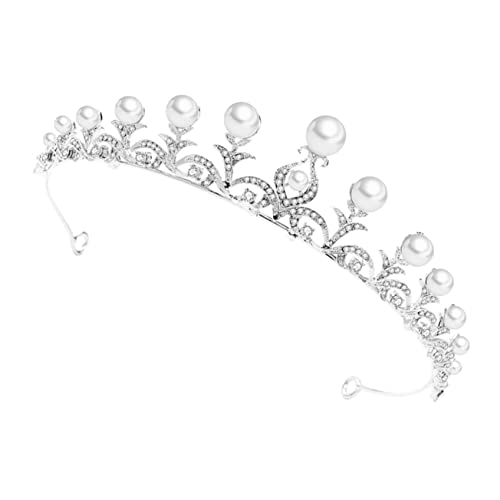 BAZEITFLOW Perlen Tiara Haarschmuck Silber Hochzeitskrone Braut Haarband Bridal Accessoire Elegant für Brautjungfern und Festliche Anlässe von BAZEITFLOW