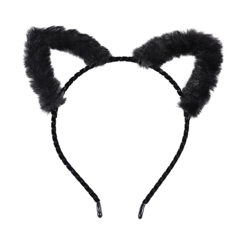 BAZEITFLOW Plüsch Katzenohren Haarreifen Damen und Weiches Schwarzes Haarschmuck Stirnband für Party Festival Cosplay Süßes Cartoon Design Langlebiges Material Bequem und Dekorativ von BAZEITFLOW