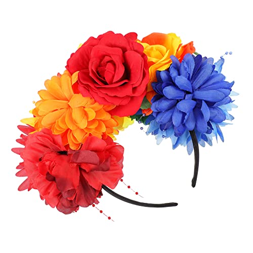 BAZEITFLOW Regenbogen Blumenkranz Stirnband Farbige Haarkrone für Partys Hochzeiten und Fotoshootings Einfach zu Tragen Tropische Stoffblumen Perfektes Accessoire für Feiern von BAZEITFLOW