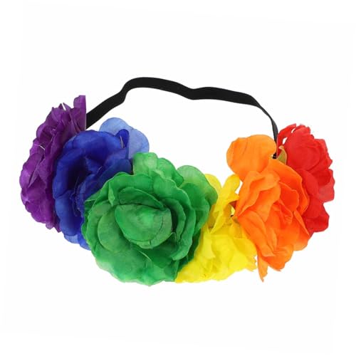 BAZEITFLOW Regenbogen Blumenstirnband mit Elastischem Band Lgbt Pride Kopfschmuck für Damen Farbenfrohes Party Haarband mit Blumenmotiv Flexibler Haarschmuck für Festdekoration und von BAZEITFLOW