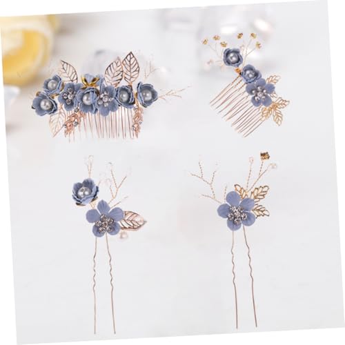 BAZEITFLOW Retro Haarschmuck mit Metallblättern Stoffblumen Perlen und Strassbesatz Haarkämme und Haarschieber Eleganter Hochzeitsschmuck für Damen und Mädchen Vielseitig Einsetzbar von BAZEITFLOW