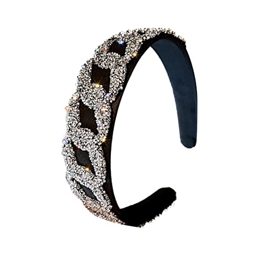 BAZEITFLOW Rhinestone Haarband Damen mit Elastischem Schmuck Modisches Schlichtes Stirnband Schwarz mit Weißen Strasssteinen Verstellbar Dekoratives Haaraccessoire für Hochzeit und Alltag von BAZEITFLOW
